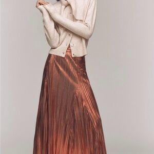 Anthropologie Metallic Pleated Red Midi Skirt (sold out in L)